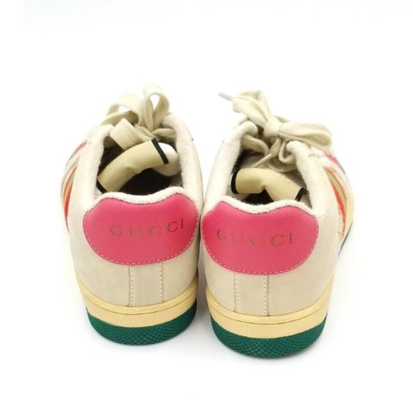 Gucci GG Logo Screener Web Stripe Beige with Pink Leather Trim Size EU39/US8.5 - Picture 8 of 9